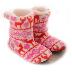 Pink Reindeer Slippers w/Traction